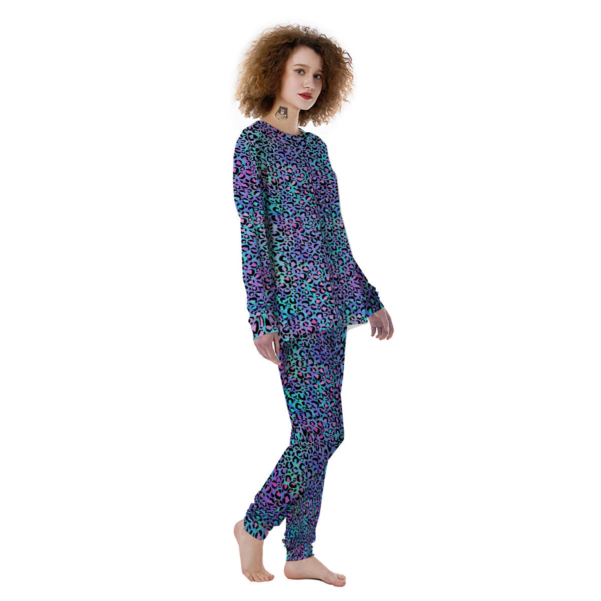 Leopard Teal And Purple Print Pattern Women's Pajamas-grizzshop