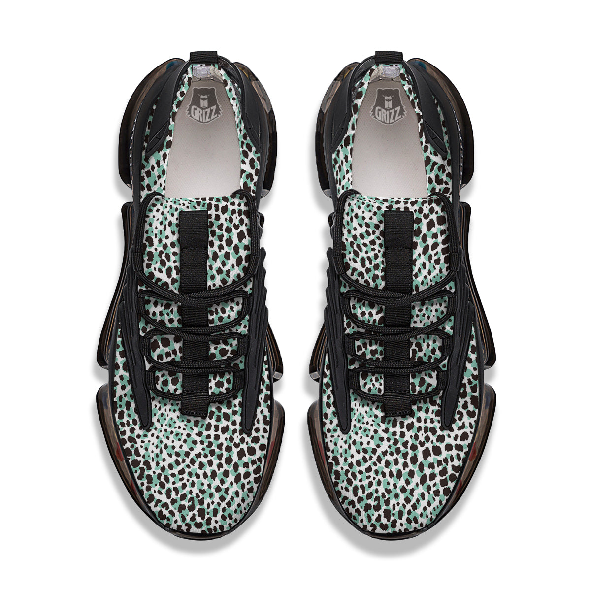 Leopard Teal And White Print Pattern Black Gym Shoes-grizzshop