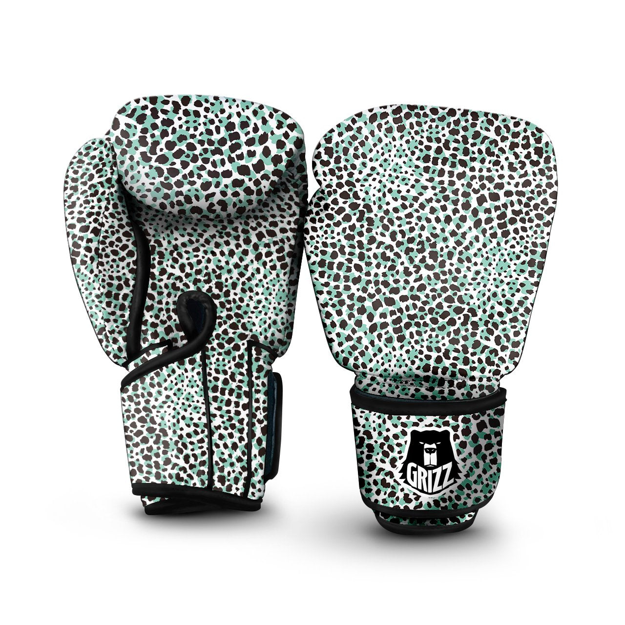 Leopard Teal And White Print Pattern Boxing Gloves-grizzshop