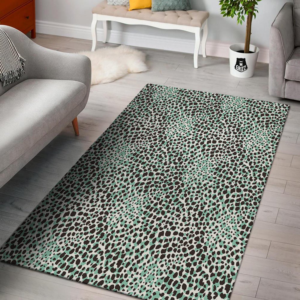 Leopard Teal And White Print Pattern Floor Mat-grizzshop