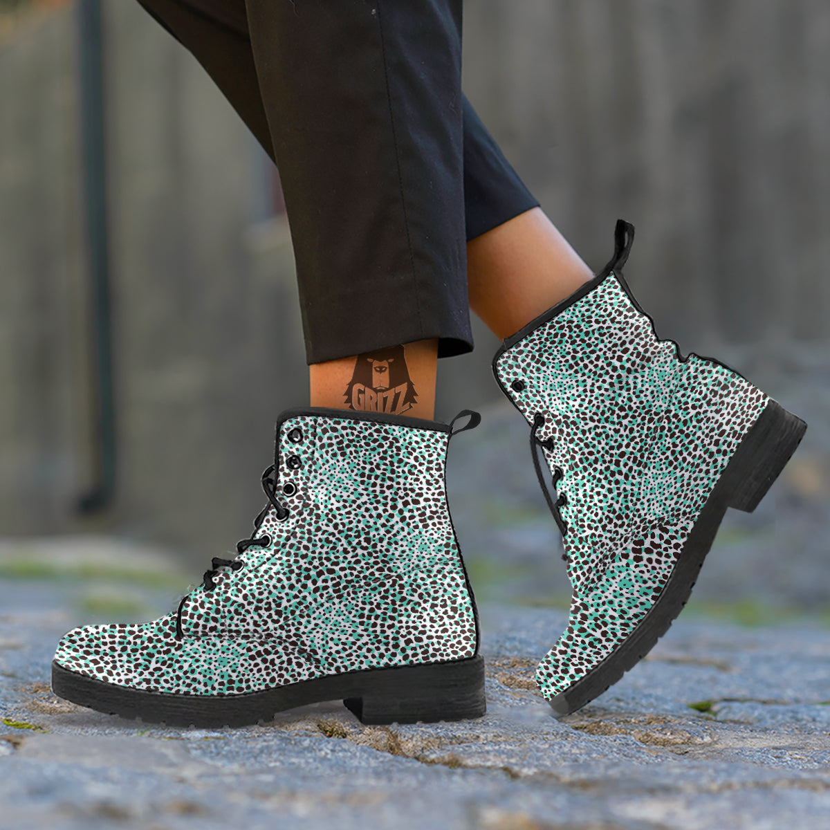 Leopard Teal And White Print Pattern Leather Boots-grizzshop