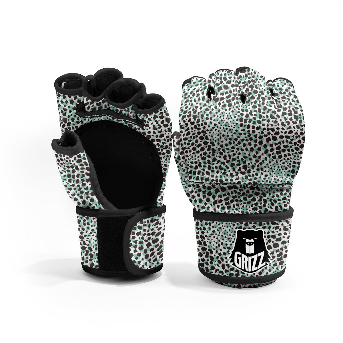 Leopard Teal And White Print Pattern MMA Gloves-grizzshop