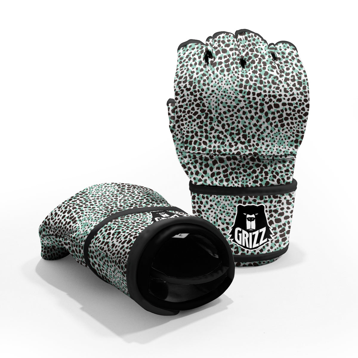 Leopard Teal And White Print Pattern MMA Gloves-grizzshop