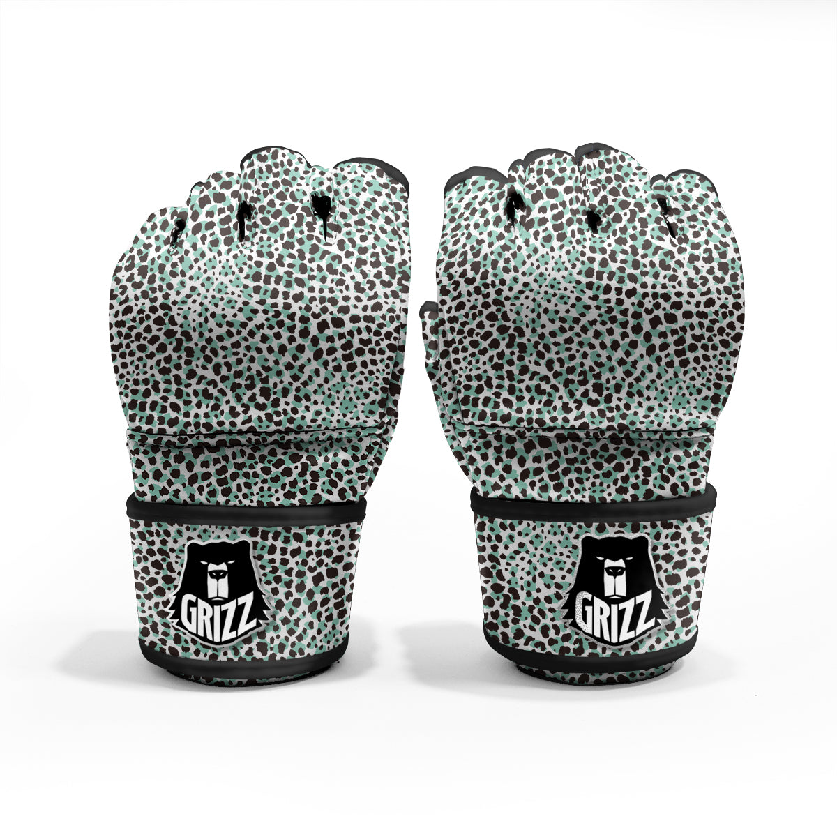 Leopard Teal And White Print Pattern MMA Gloves-grizzshop