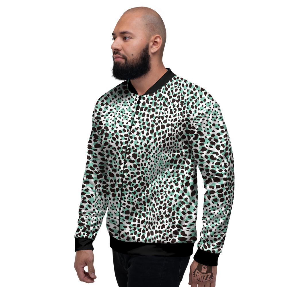 Leopard Teal And White Print Pattern Men's Bomber Jacket-grizzshop