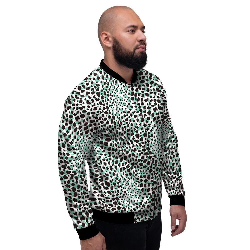 Leopard Teal And White Print Pattern Men's Bomber Jacket-grizzshop