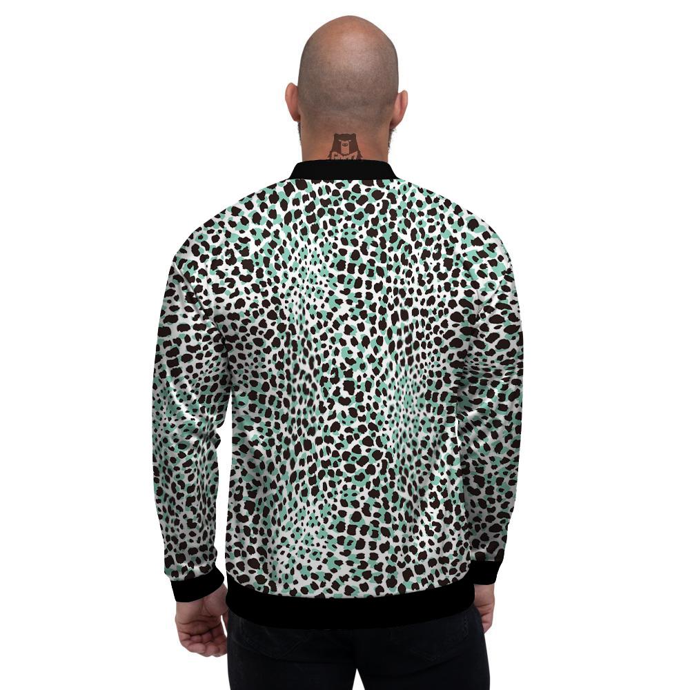 Leopard Teal And White Print Pattern Men's Bomber Jacket-grizzshop
