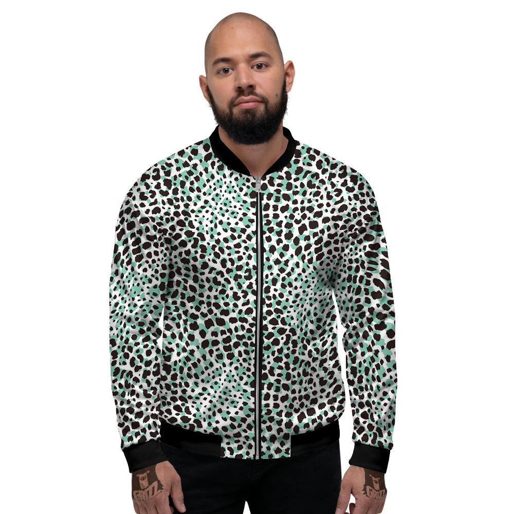 Leopard Teal And White Print Pattern Men's Bomber Jacket-grizzshop