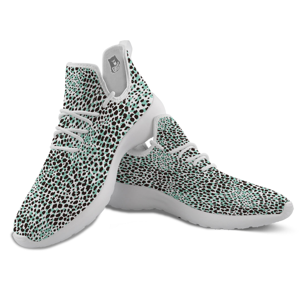 Leopard Teal And White Print Pattern White Athletic Shoes-grizzshop