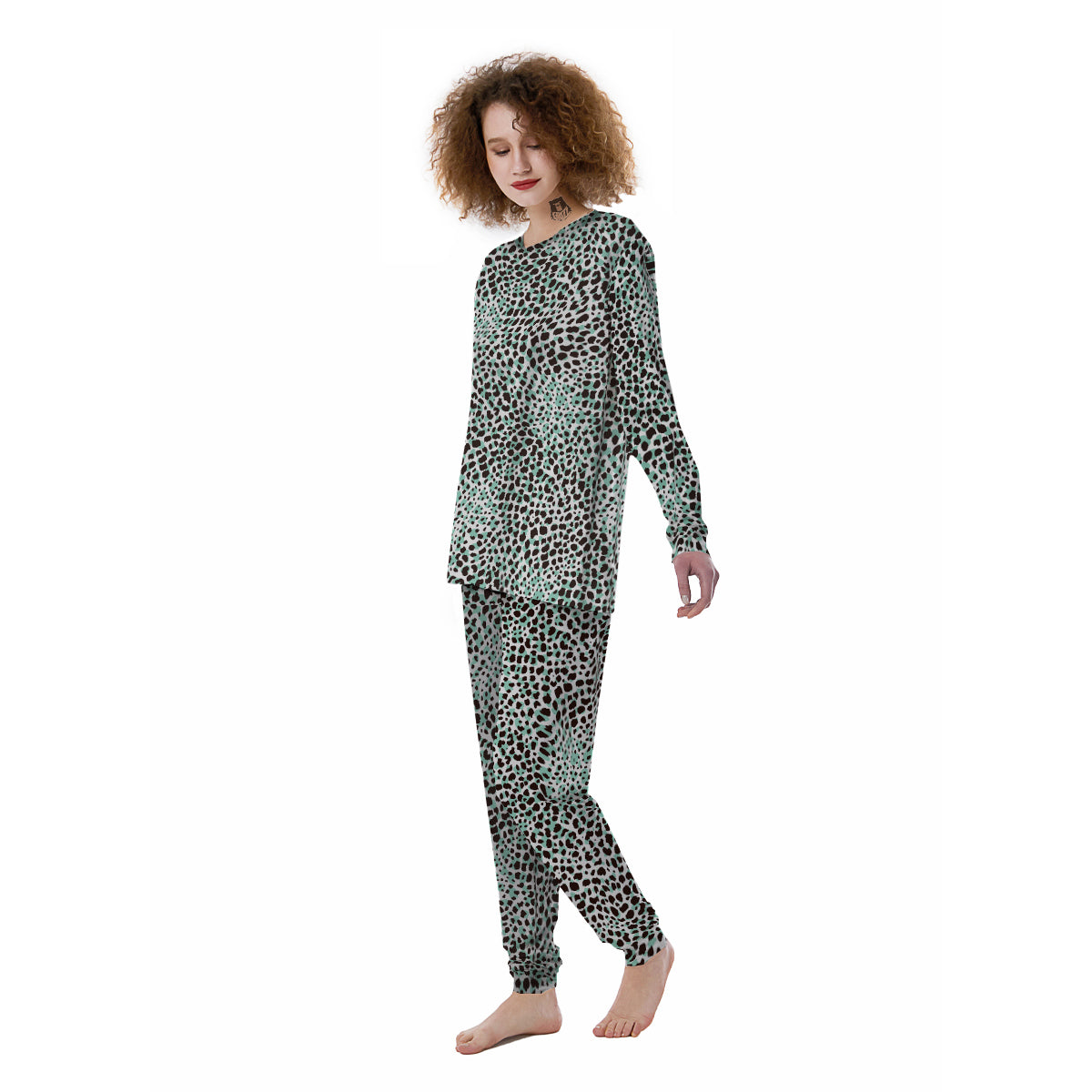 Leopard Teal And White Print Pattern Women's Pajamas-grizzshop