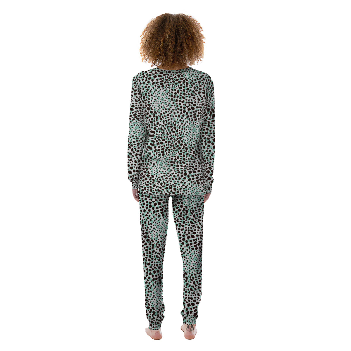 Leopard Teal And White Print Pattern Women's Pajamas-grizzshop