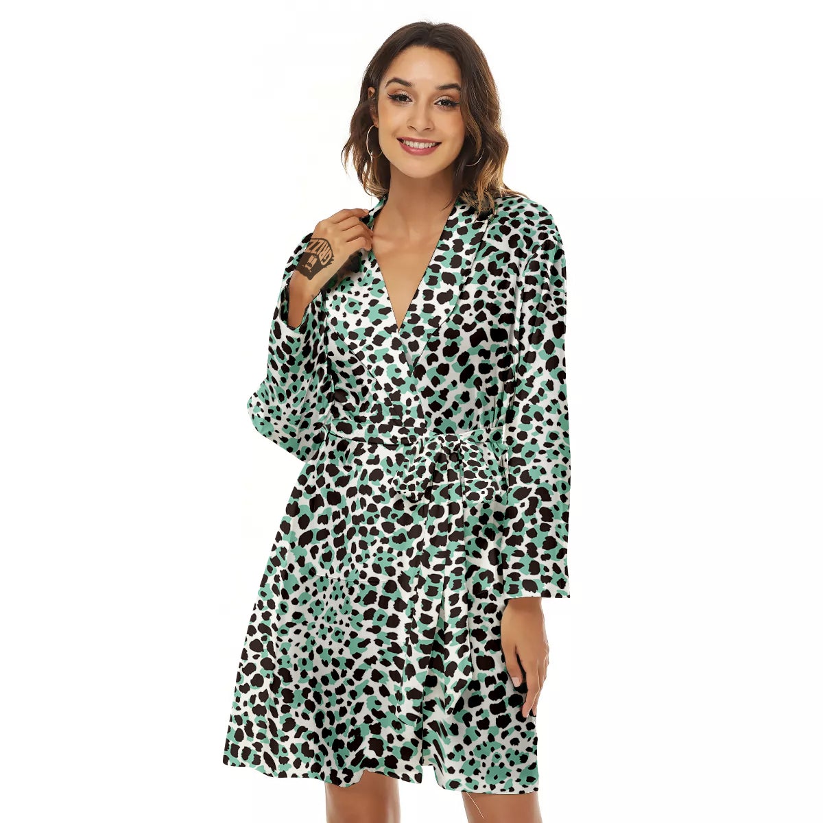 Leopard Teal And White Print Pattern Women's Robe-grizzshop