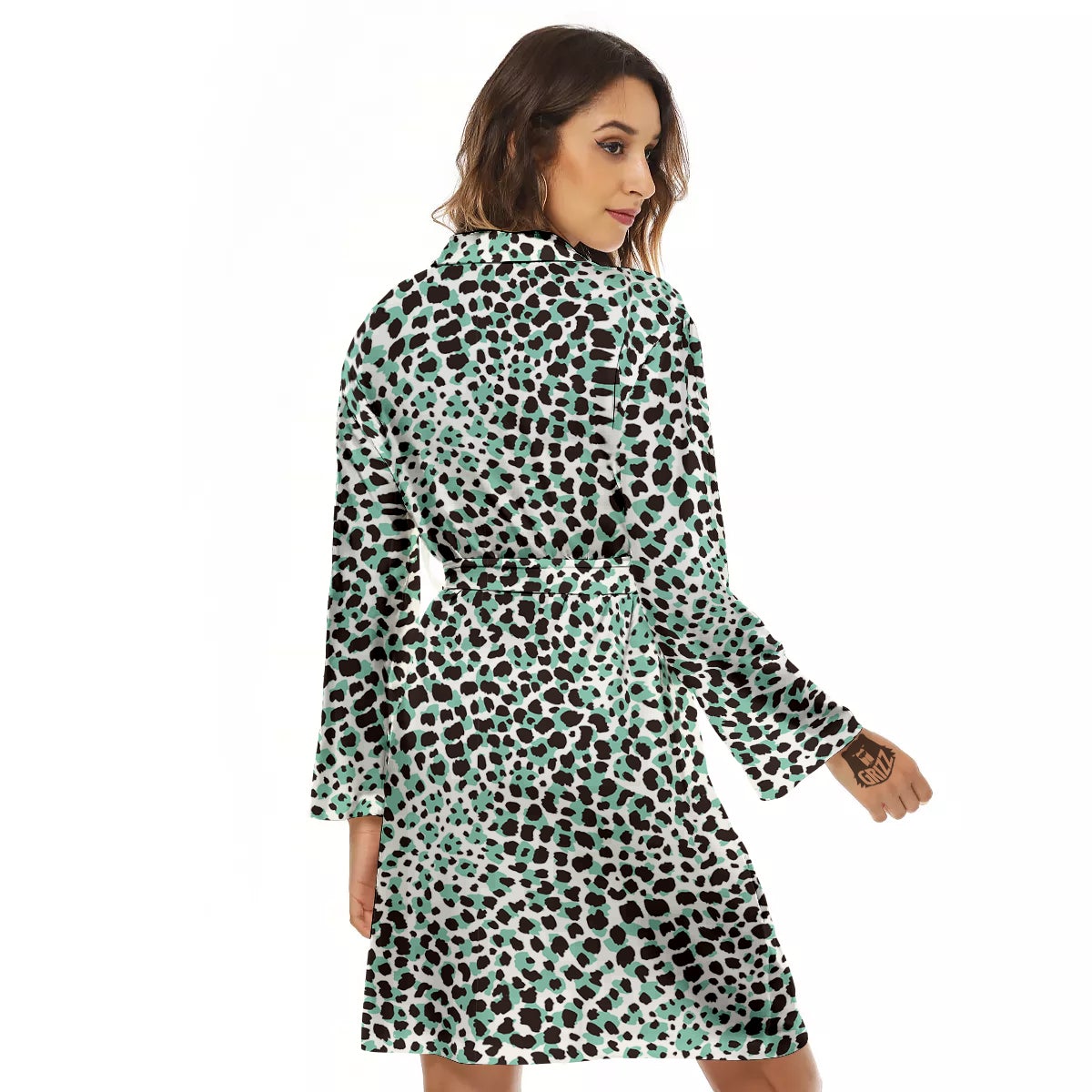 Leopard Teal And White Print Pattern Women's Robe-grizzshop
