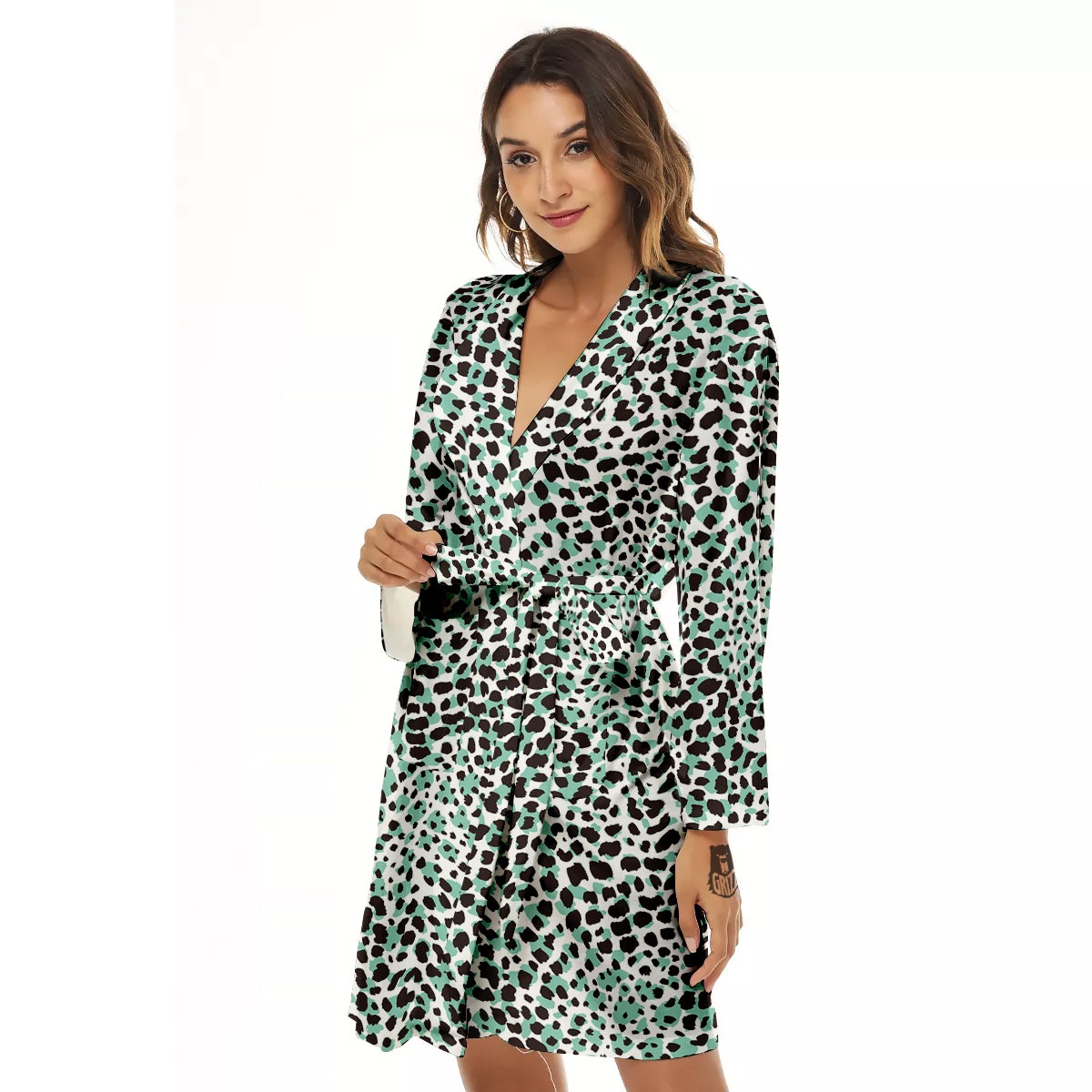 Leopard Teal And White Print Pattern Women's Robe-grizzshop
