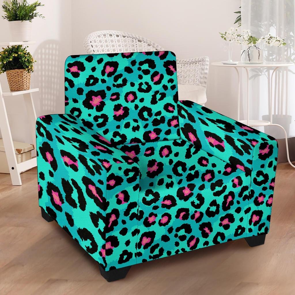 Leopard Teal Print Armchair Cover-grizzshop