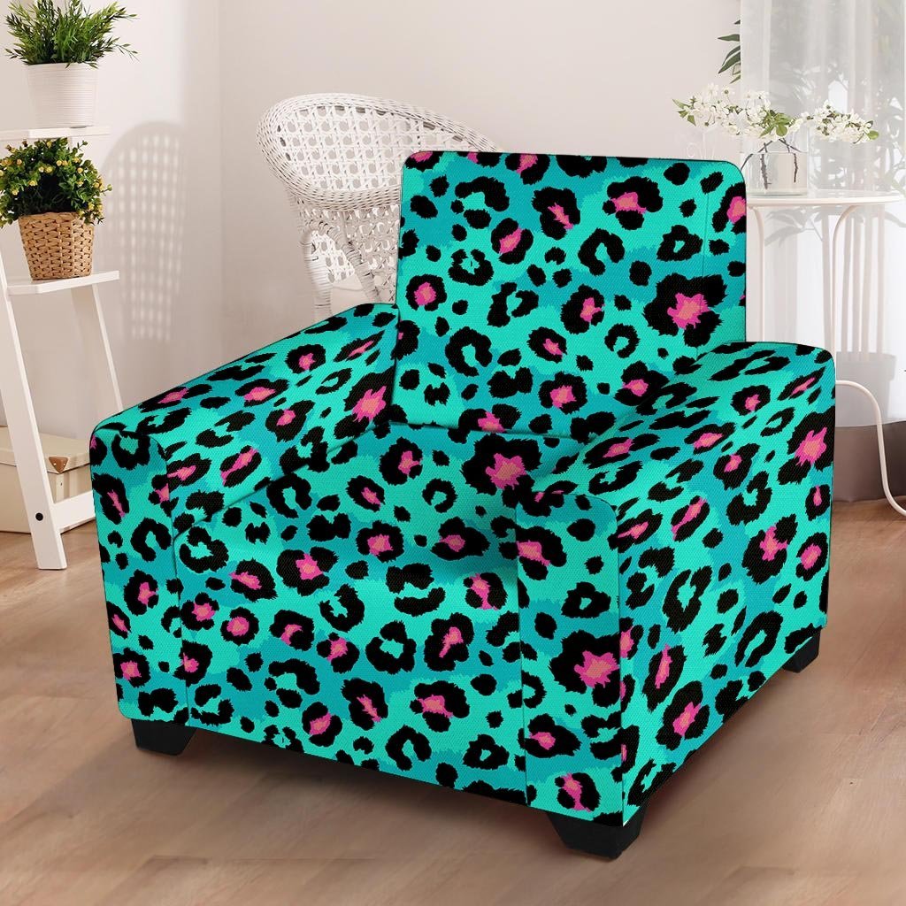 Leopard Teal Print Armchair Cover-grizzshop