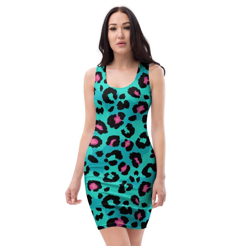 Leopard Teal Print Bodycon Dress-grizzshop