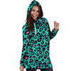 Leopard Teal Print Hoodie Dress-grizzshop