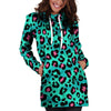 Leopard Teal Print Hoodie Dress-grizzshop