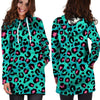 Leopard Teal Print Hoodie Dress-grizzshop