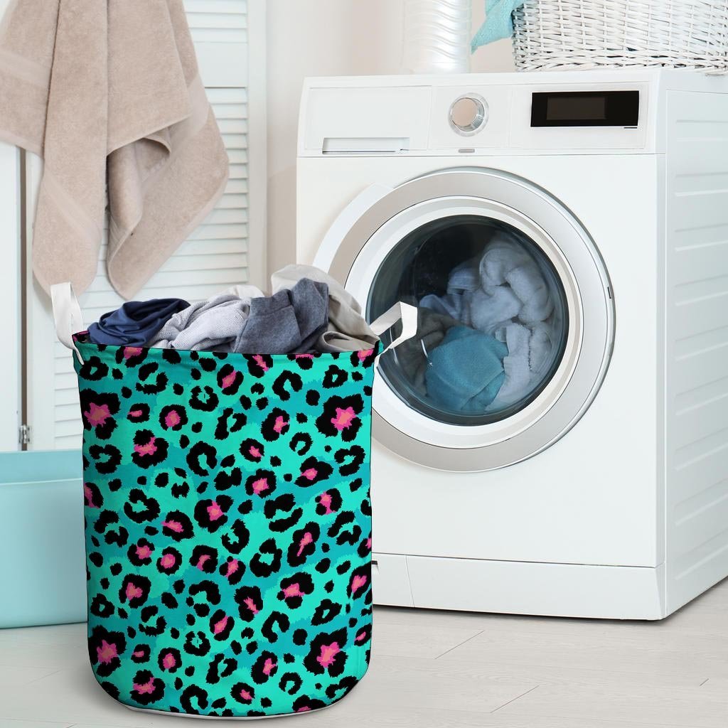 Leopard Teal Print Laundry Basket-grizzshop