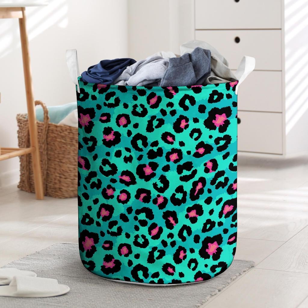 Leopard Teal Print Laundry Basket-grizzshop