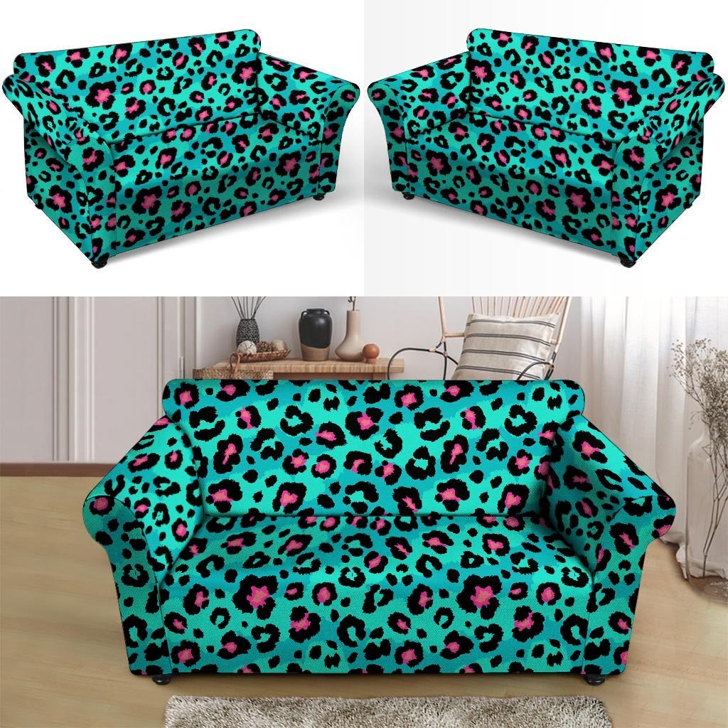 Leopard Teal Print Loveseat Cover-grizzshop