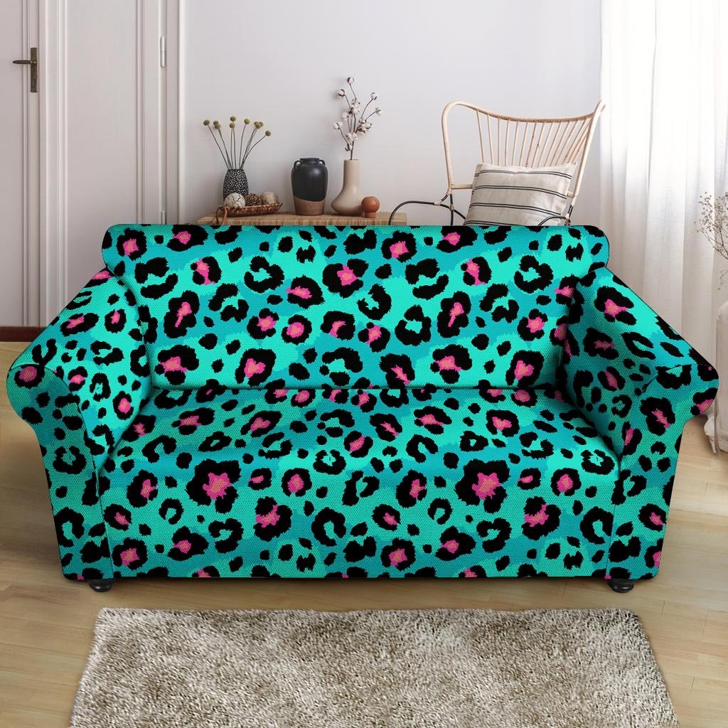 Leopard Teal Print Loveseat Cover-grizzshop