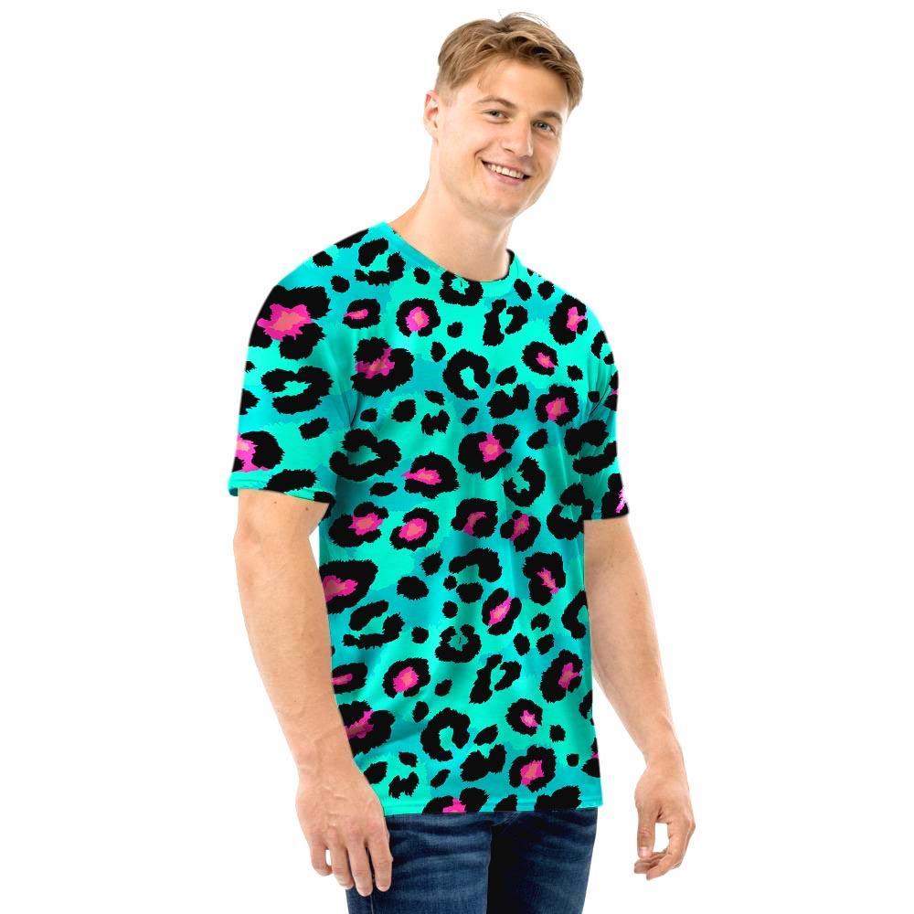 Leopard Teal Print Men T Shirt-grizzshop