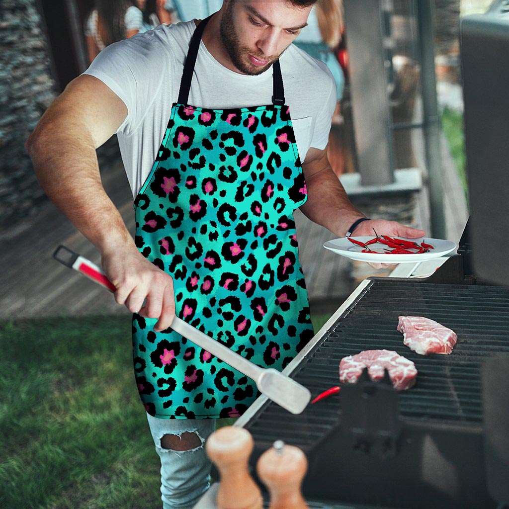 Leopard Teal Print Men's Apron-grizzshop