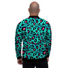 Leopard Teal Print Men's Bomber Jacket-grizzshop