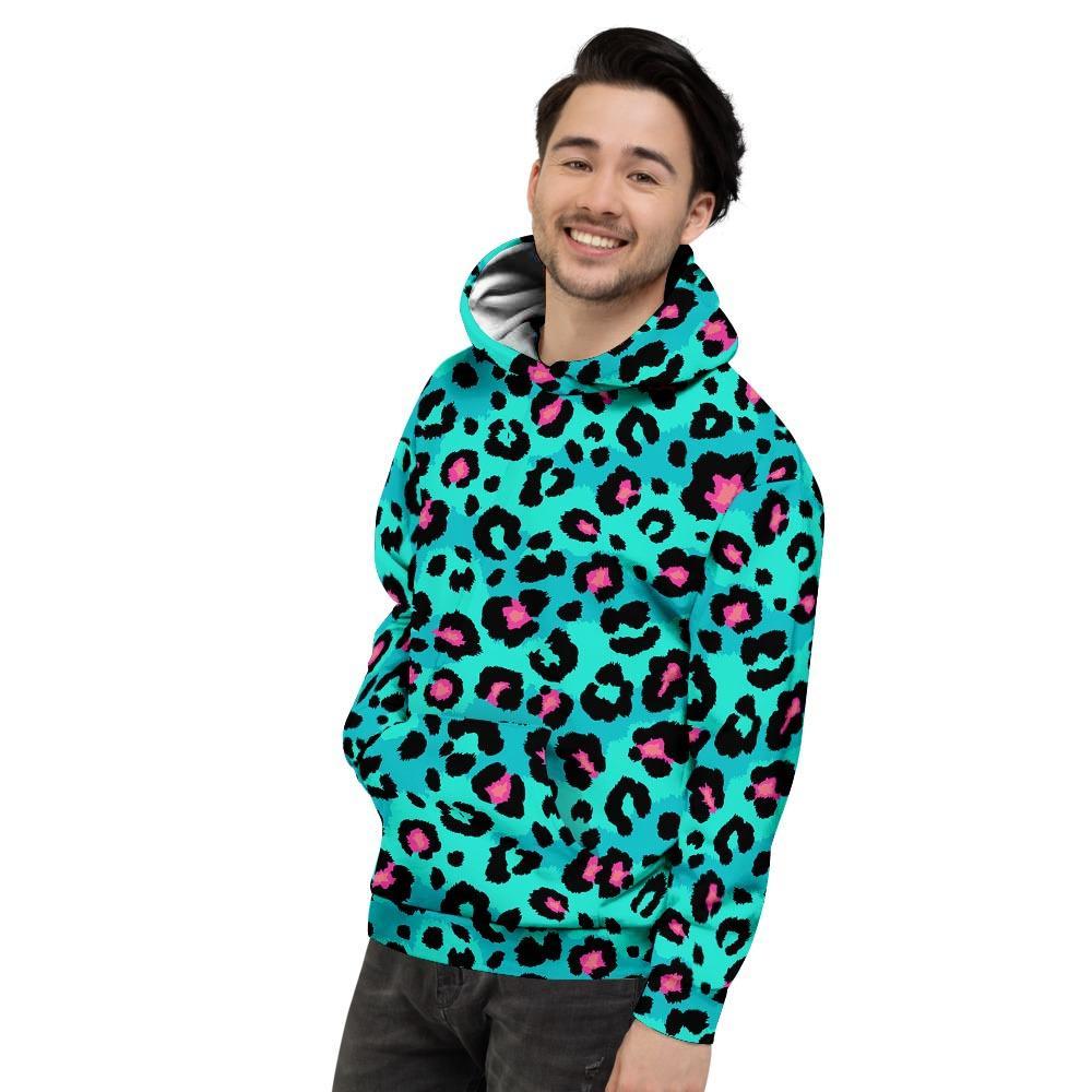 Leopard Teal Print Men's Hoodie-grizzshop