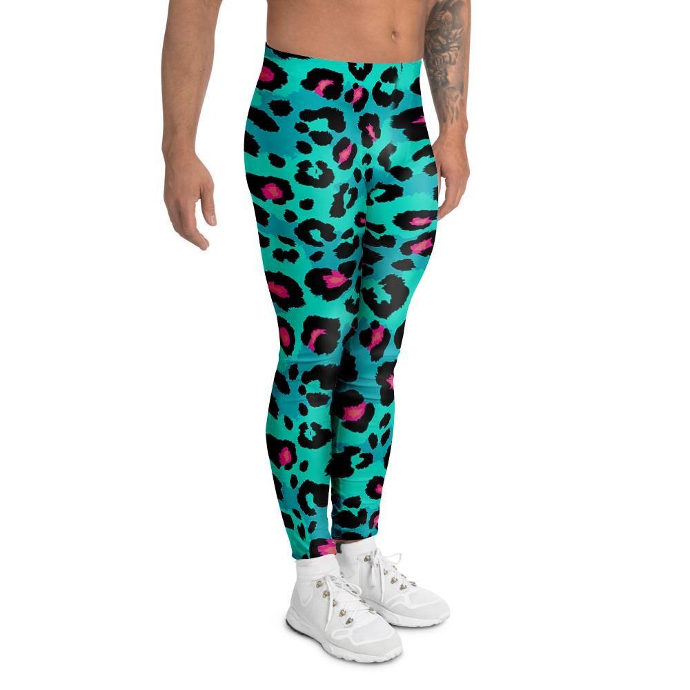 Leopard Teal Print Men's Leggings-grizzshop