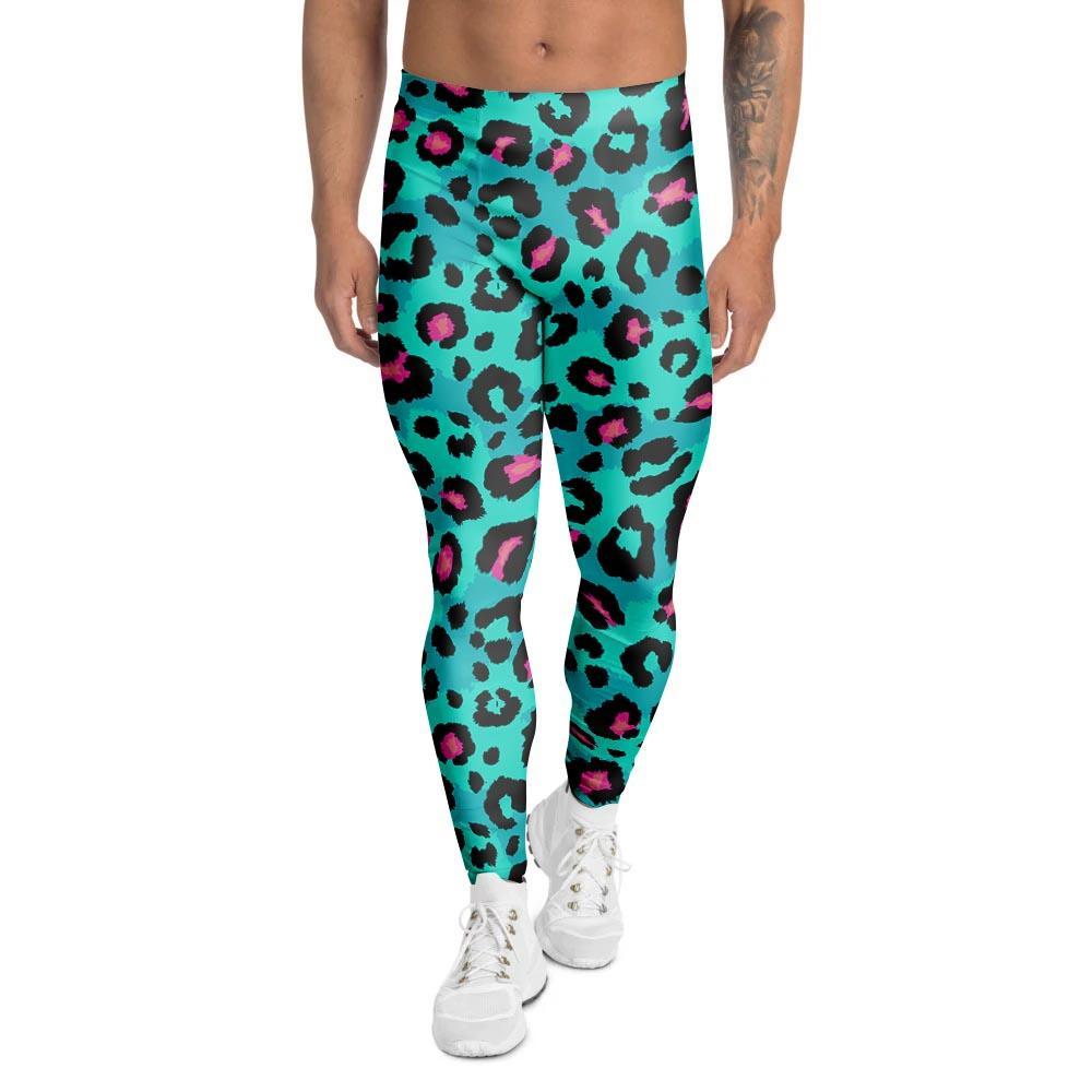 Leopard Teal Print Men's Leggings-grizzshop