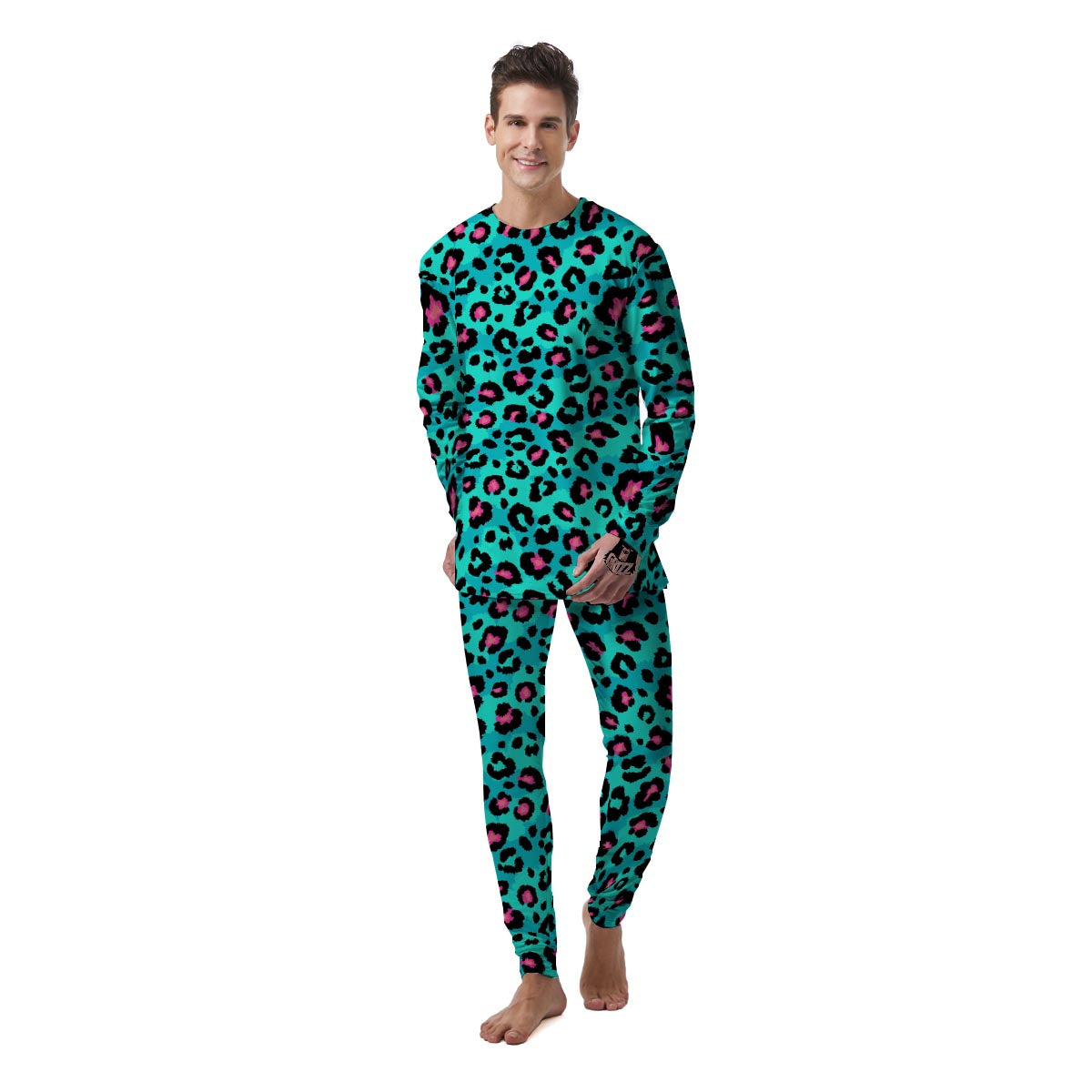 Leopard Teal Print Men's Pajamas-grizzshop