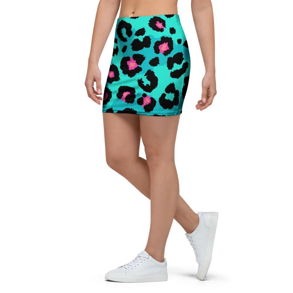 Leopard Teal Print Mini Skirt-grizzshop