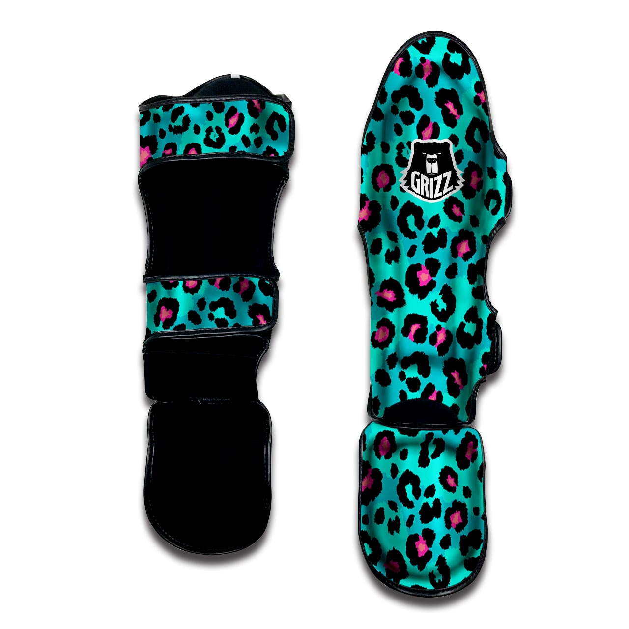 Leopard Teal Print Muay Thai Shin Guard-grizzshop