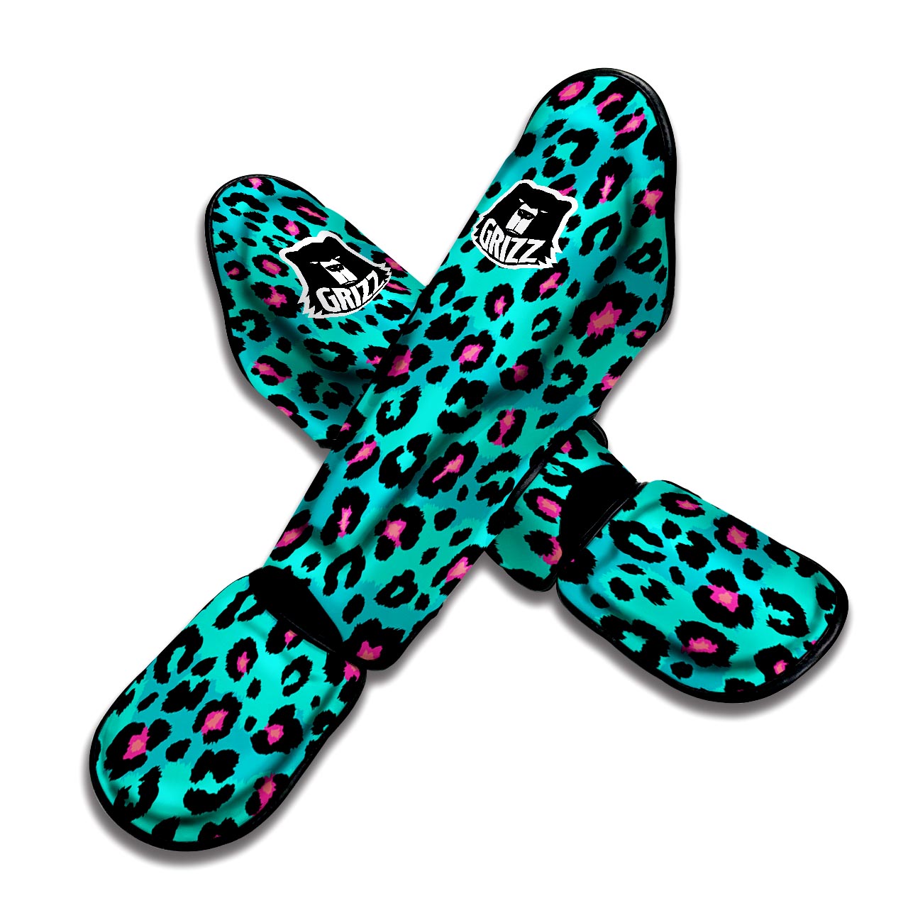 Leopard Teal Print Muay Thai Shin Guard-grizzshop