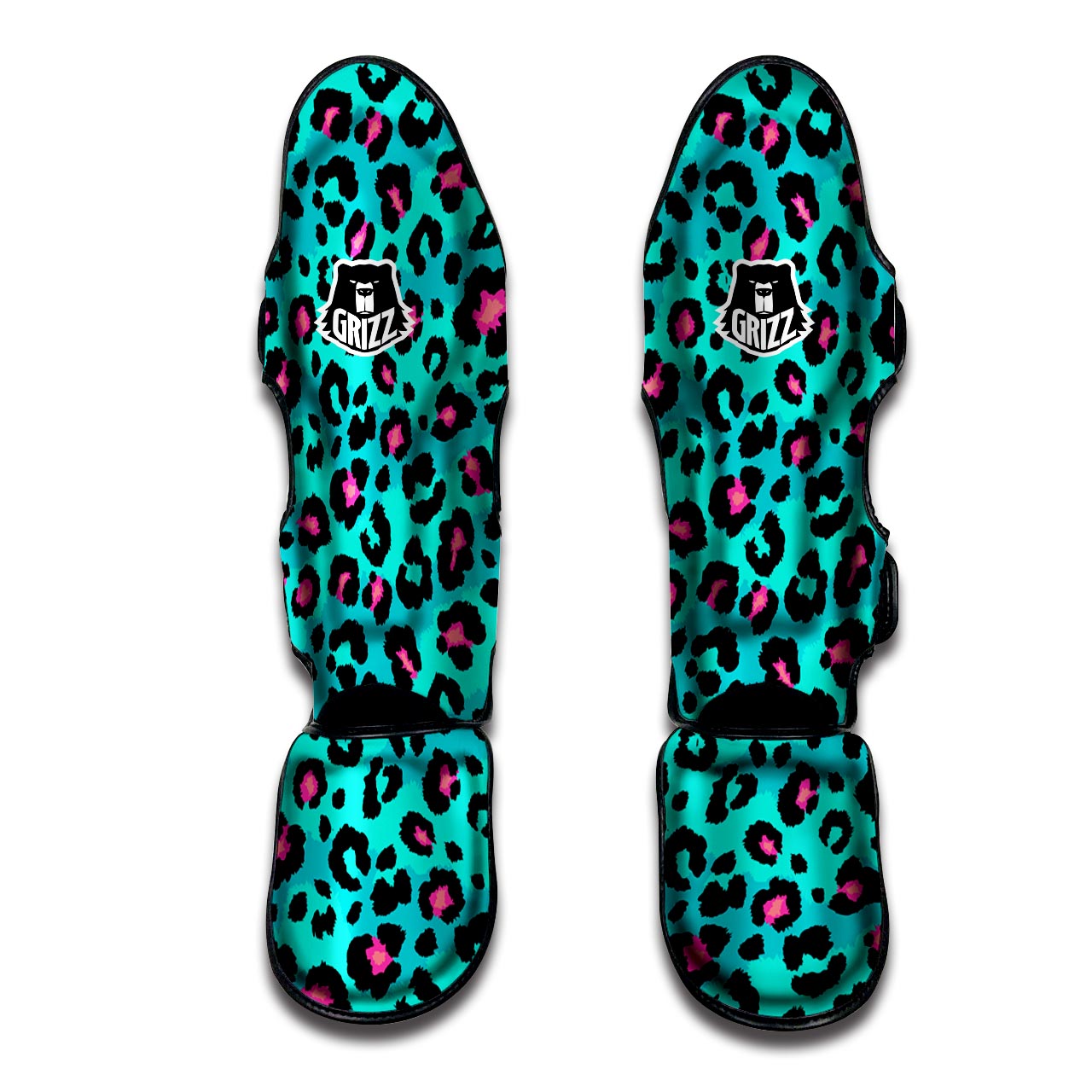 Leopard Teal Print Muay Thai Shin Guard-grizzshop