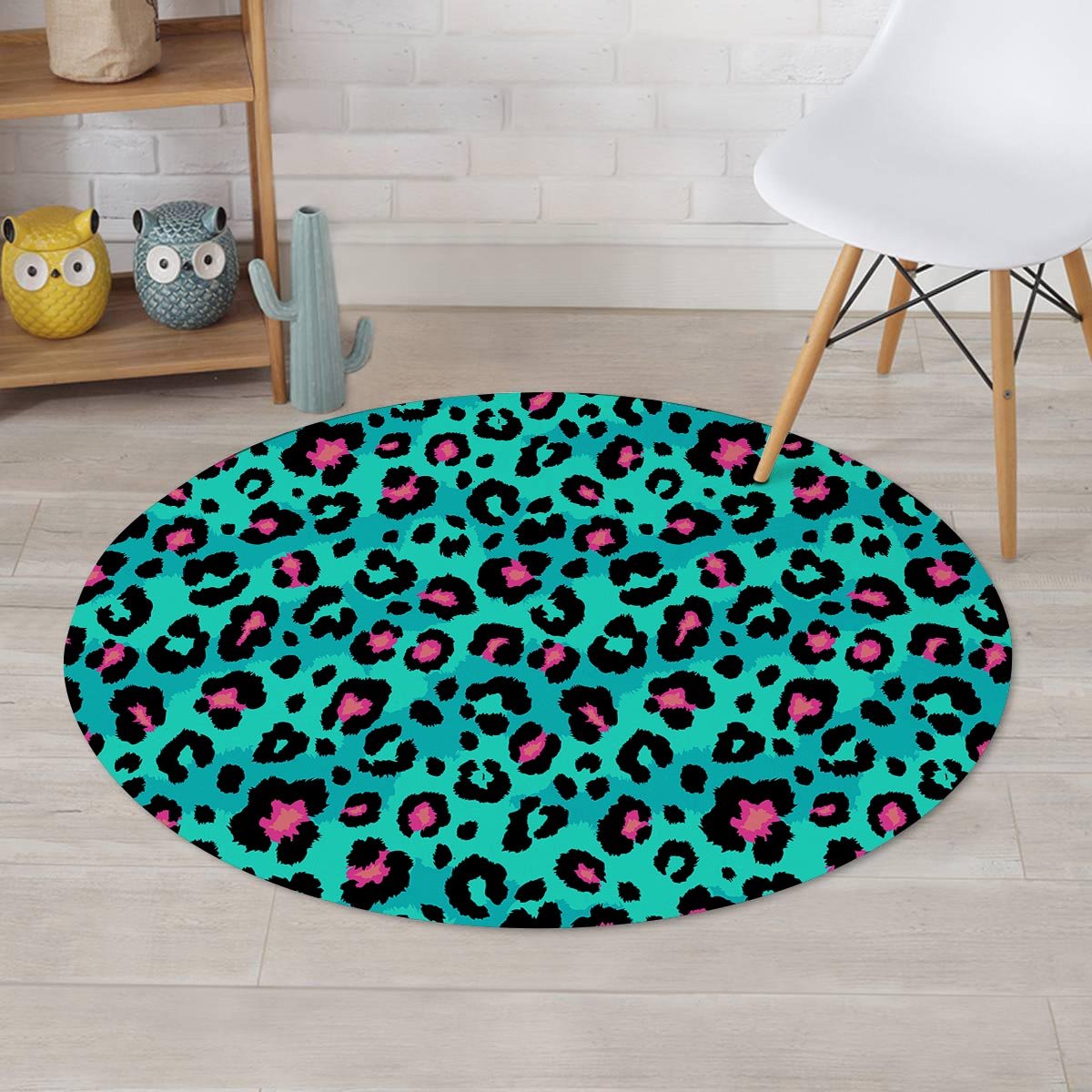 Leopard Teal Print Round Rug-grizzshop