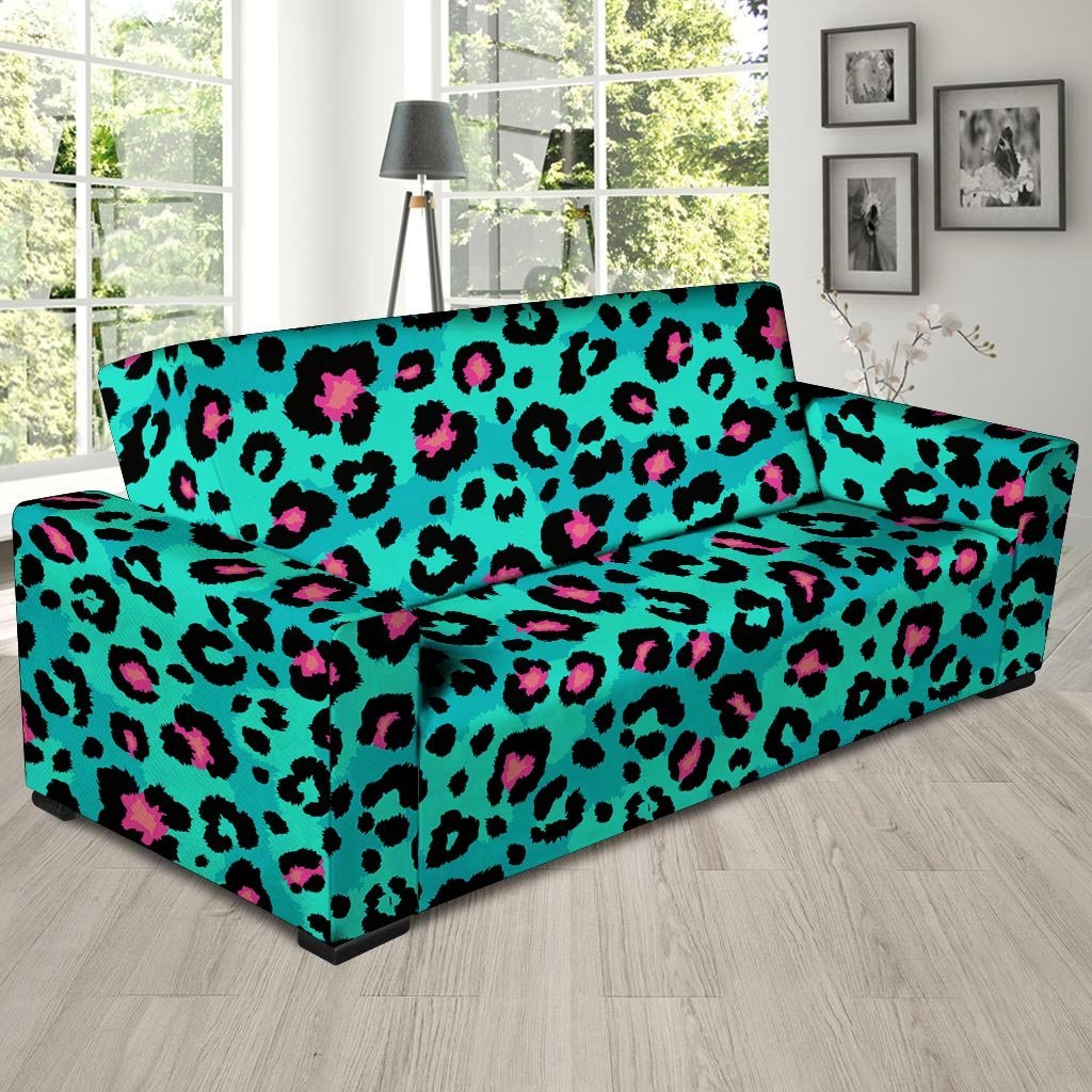 Leopard Teal Print Sofa Cover-grizzshop