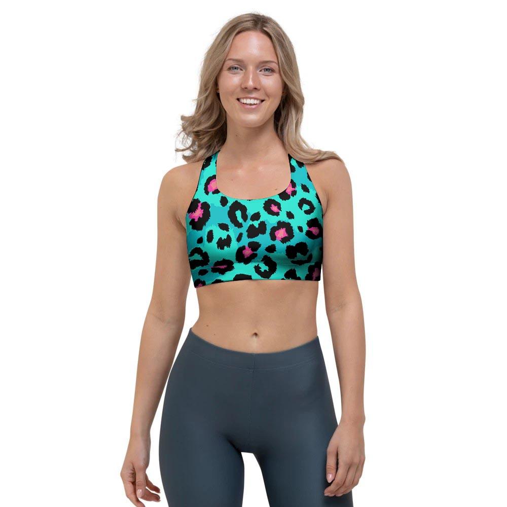 Leopard Teal Print Sports Bra-grizzshop