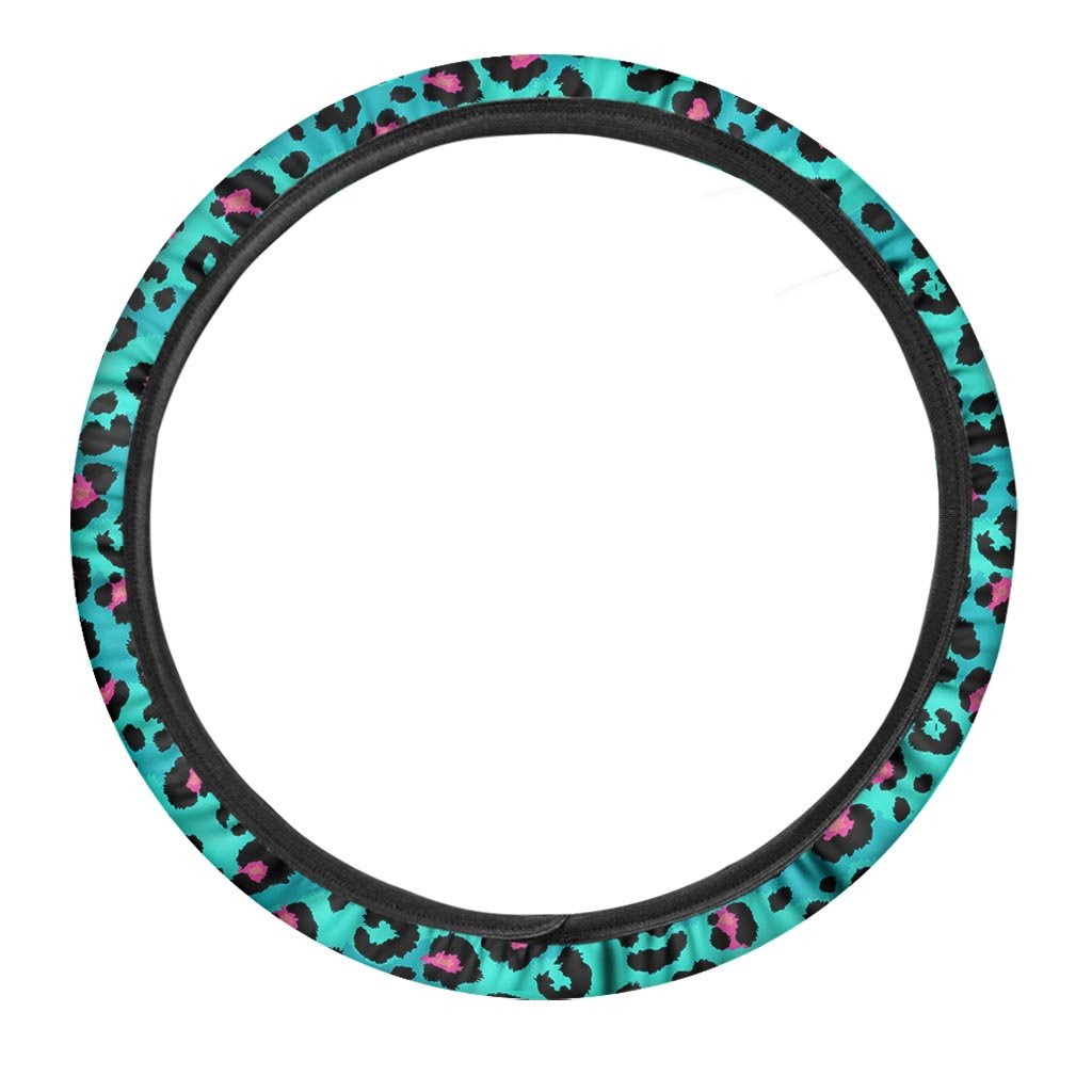 Leopard Teal Print Steering Wheel Cover-grizzshop