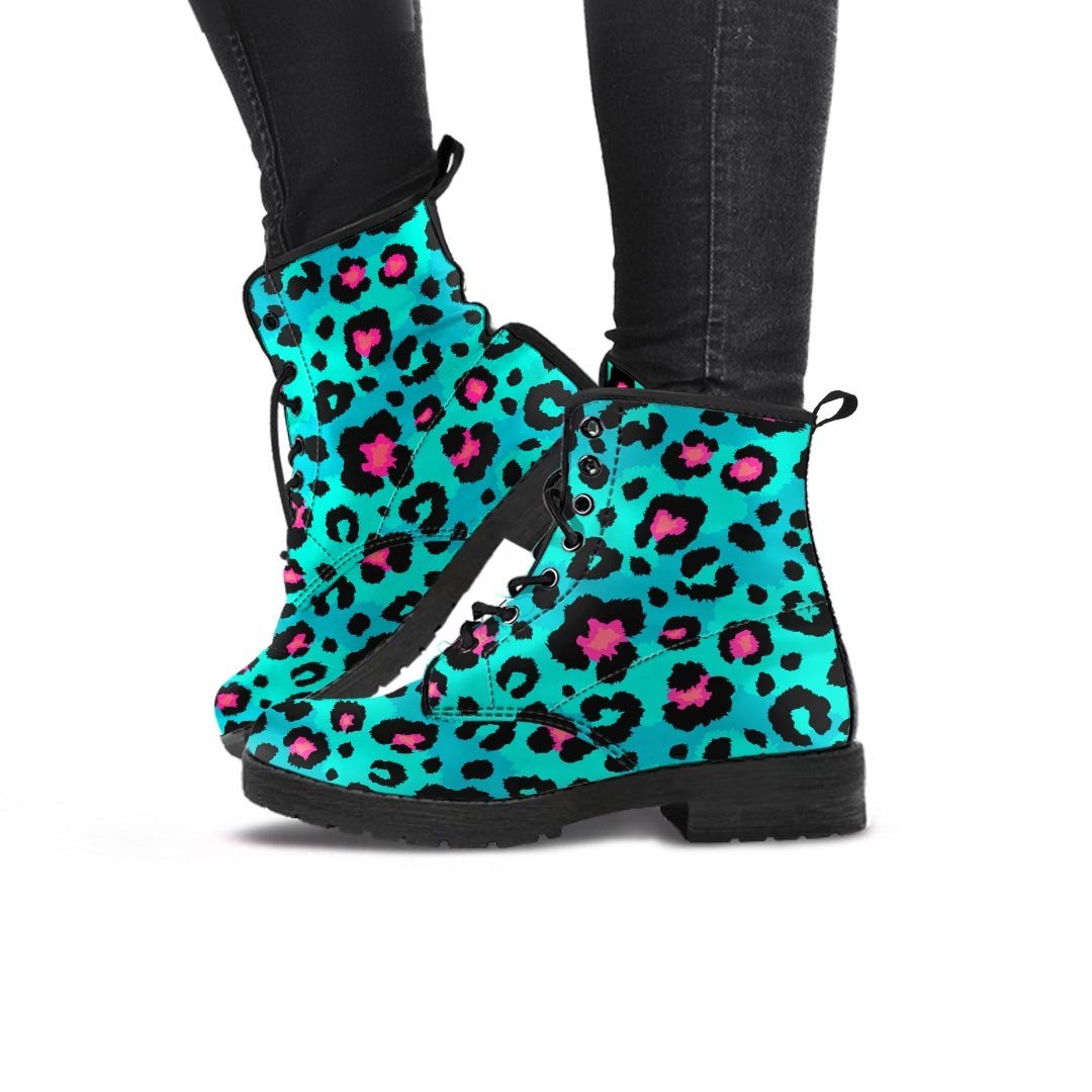 Leopard Teal Print Women's Boots-grizzshop