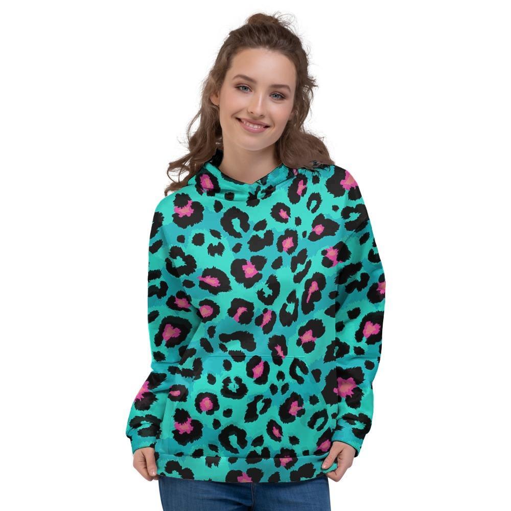 Leopard Teal Print Women's Hoodie-grizzshop