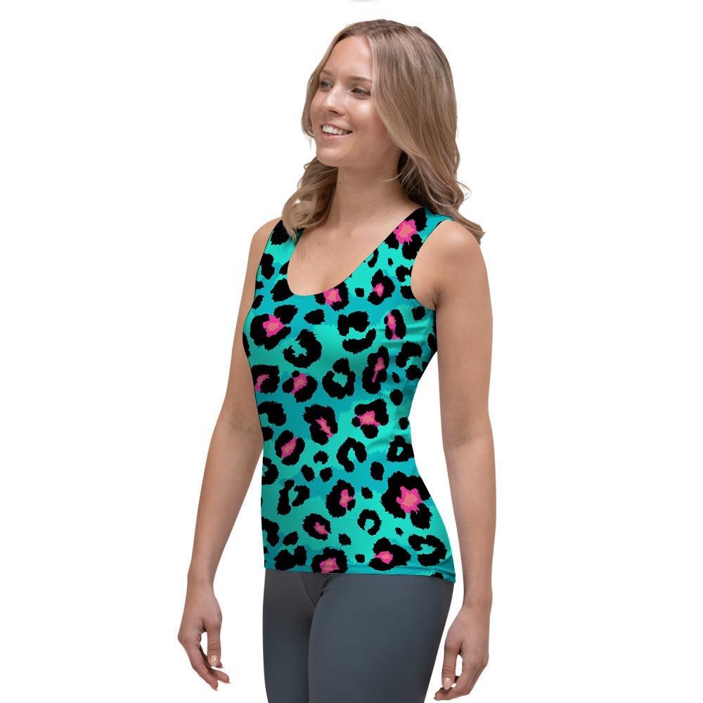 Leopard Teal Print Women's Tank Top-grizzshop