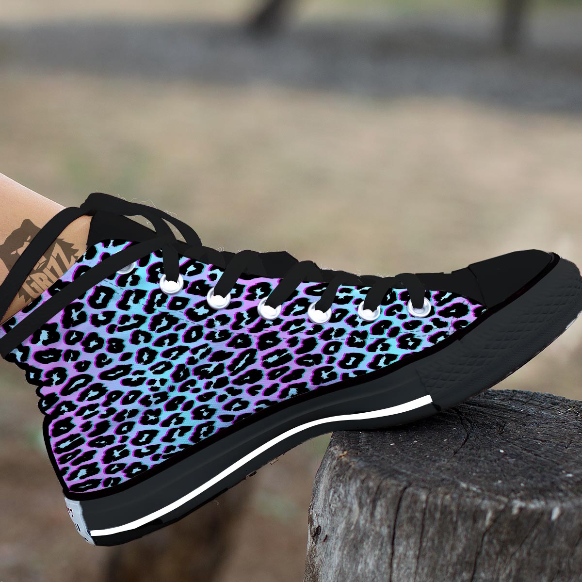 Leopard Trippy Psychedelic Print Pattern Black High Top Shoes-grizzshop