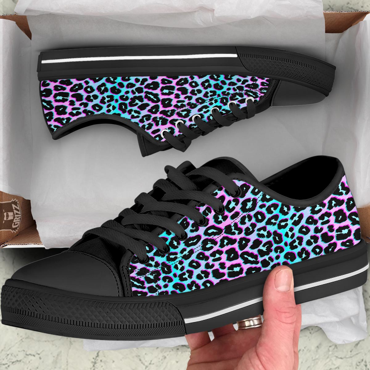 Leopard Trippy Psychedelic Print Pattern Black Low Top Shoes-grizzshop