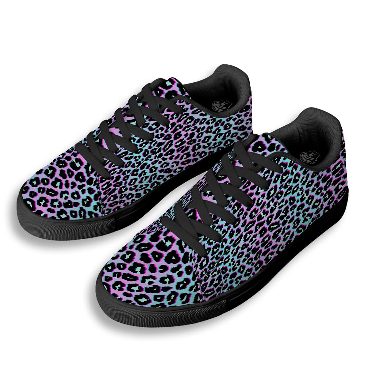 Leopard Trippy Psychedelic Print Pattern Black Low Top Sneakers-grizzshop