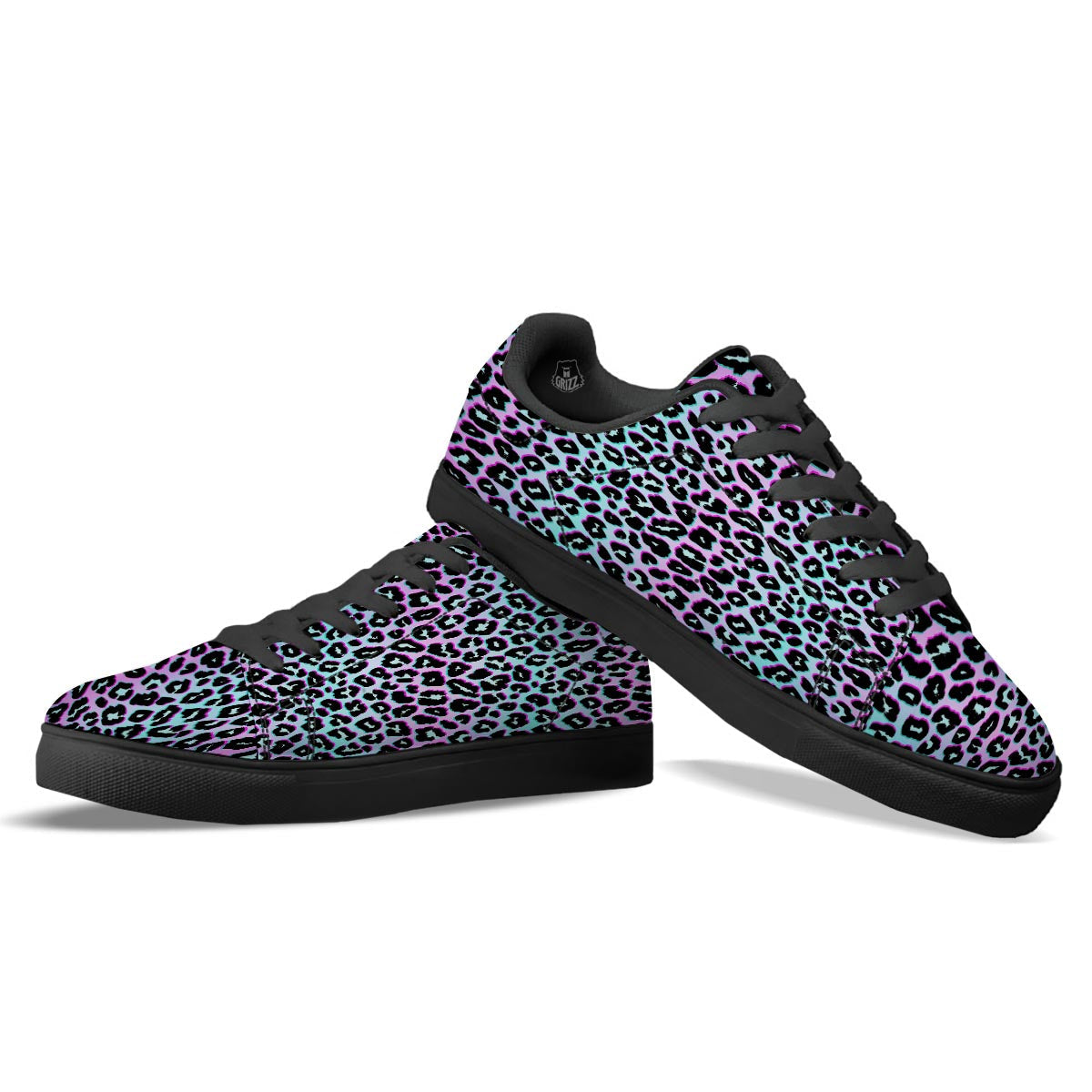 Leopard Trippy Psychedelic Print Pattern Black Low Top Sneakers-grizzshop